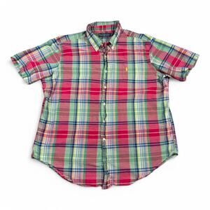 Vintage Ralph Lauren Shirt Adult 2XL XXL Pink Green Blue Madras Plaid Preppy 90s